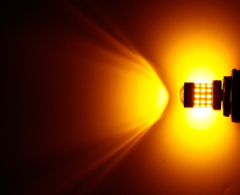 4 مصابيح LED سوبر برايت 9-30 فولت 3157 3156 3057 3056 4157 مصابيح LED 3014 شرائح 54-EX مع جهاز عرض لأضواء إشارات الانعطاف أضواء علامة جانبية، أصفر كهرماني